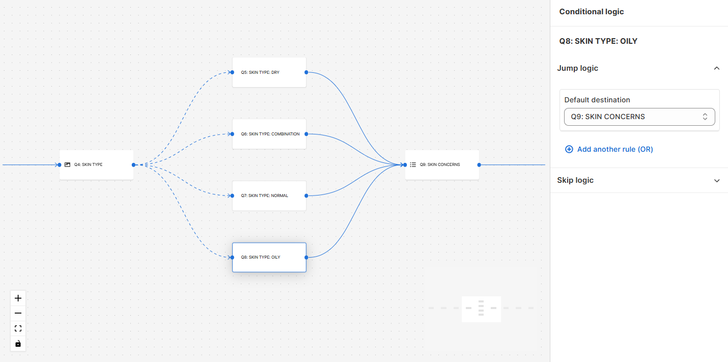 how to hide content with logic shopifyv2 jump logic default destination